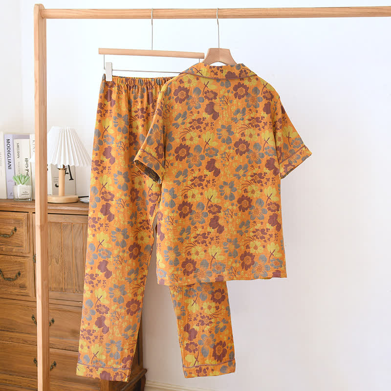 Ensemble pyjama en coton à imprimé floral et col à revers