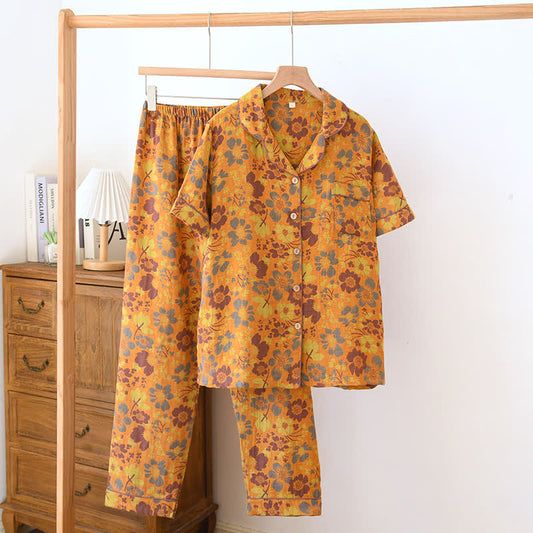 Ensemble pyjama en coton à imprimé floral et col à revers