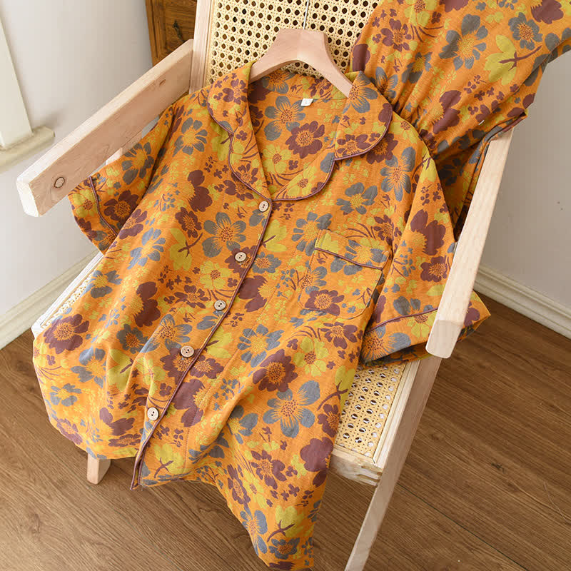 Ensemble pyjama en coton à imprimé floral et col à revers