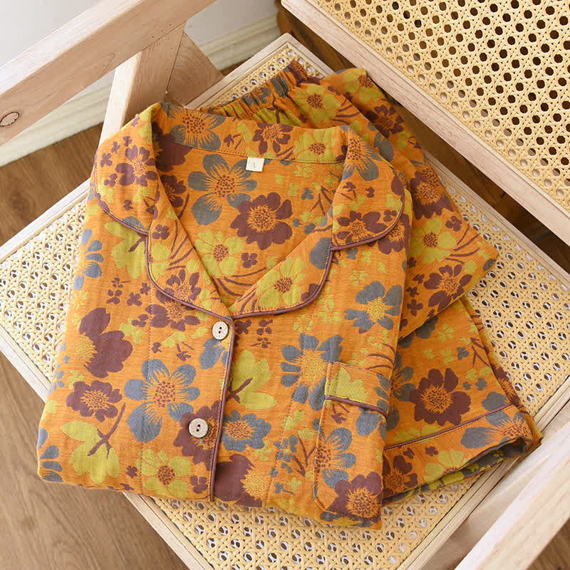 Ensemble pyjama en coton à imprimé floral et col à revers