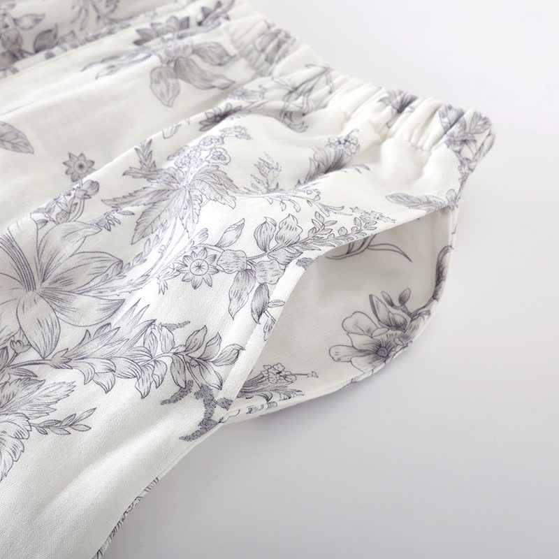 Ensemble pyjama en coton à motif floral et manches trois-quarts