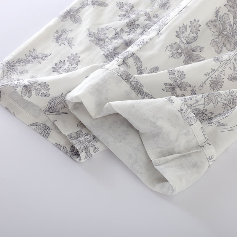 Ensemble pyjama en coton à motif floral et manches trois-quarts