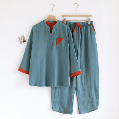 Ensemble pyjama en gaze de coton double épaisseur avec motif à blocs de couleurs