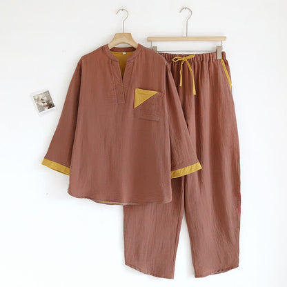 Ensemble pyjama en gaze de coton double épaisseur avec motif à blocs de couleurs