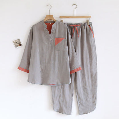 Ensemble pyjama en gaze de coton double épaisseur avec motif à blocs de couleurs