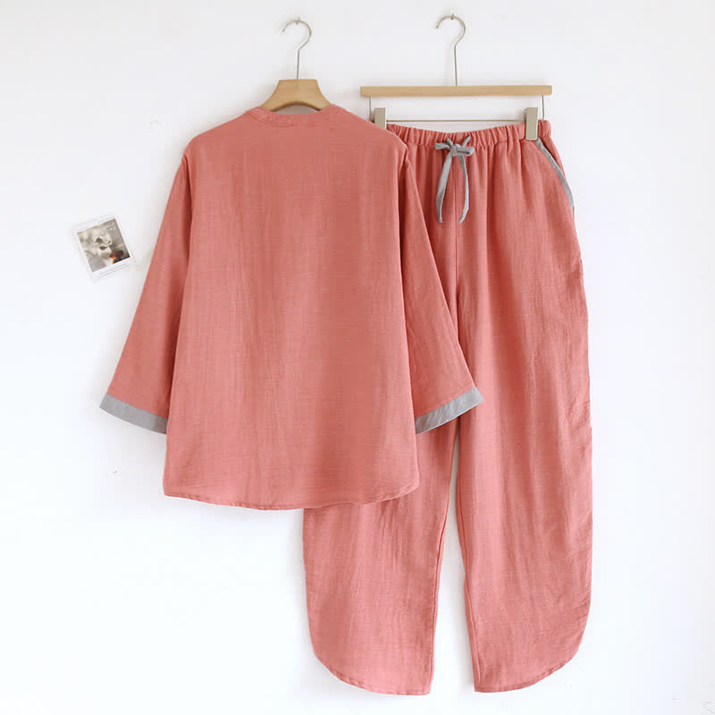 Ensemble pyjama en gaze de coton double épaisseur avec motif à blocs de couleurs
