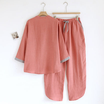 Ensemble pyjama en gaze de coton double épaisseur avec motif à blocs de couleurs