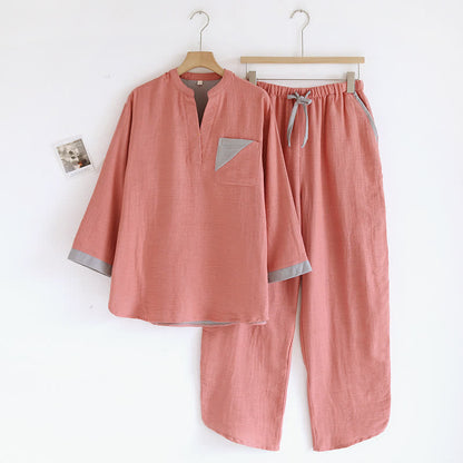 Ensemble pyjama en gaze de coton double épaisseur avec motif à blocs de couleurs