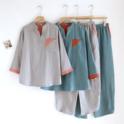Ensemble pyjama en gaze de coton double épaisseur avec motif à blocs de couleurs