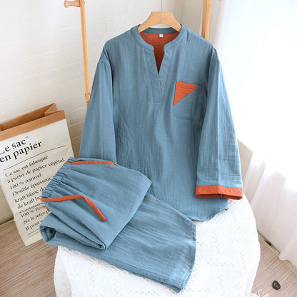 Ensemble pyjama en gaze de coton double épaisseur avec motif à blocs de couleurs