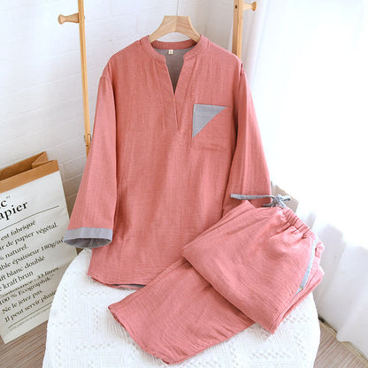 Ensemble pyjama en gaze de coton double épaisseur avec motif à blocs de couleurs