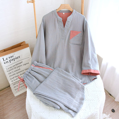 Ensemble pyjama en gaze de coton double épaisseur avec motif à blocs de couleurs
