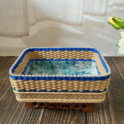 Panier de rangement de table tissé à la main de style vintage avec motif floral
