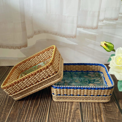 Panier de rangement de table tissé à la main de style vintage avec motif floral
