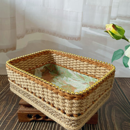 Panier de rangement de table tissé à la main de style vintage avec motif floral