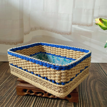 Panier de rangement de table tissé à la main de style vintage avec motif floral
