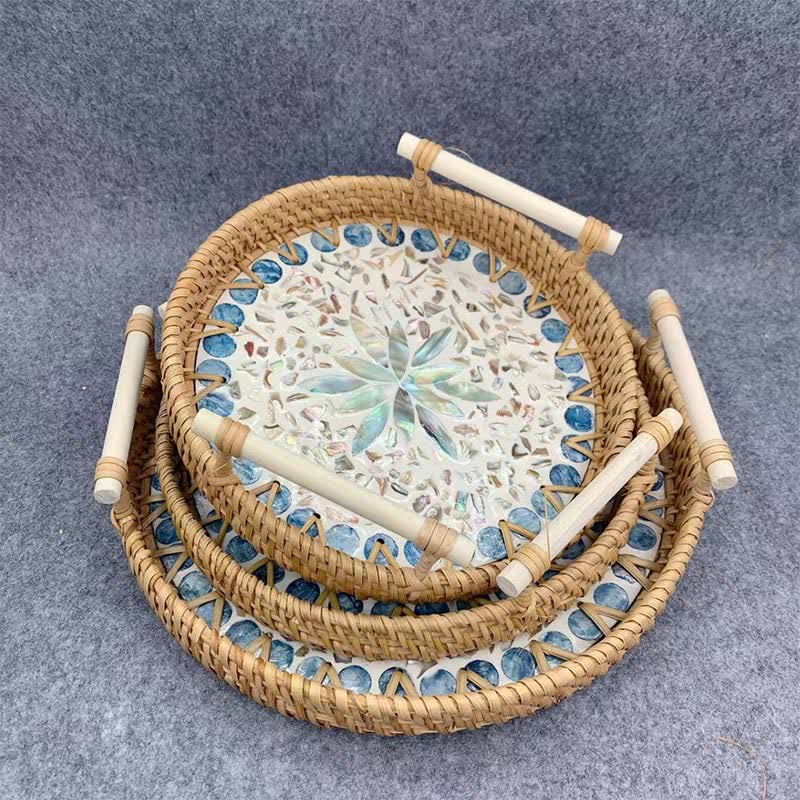 Panier de rangement rond en rotin tressé