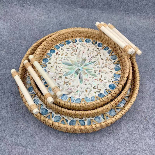 Panier de rangement rond en rotin tressé