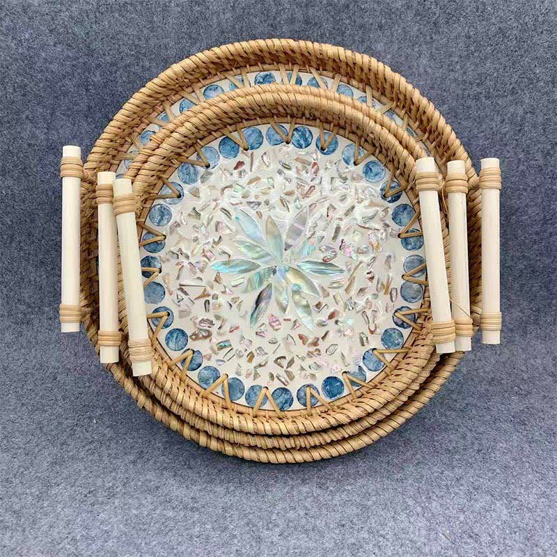 Panier de rangement rond en rotin tressé