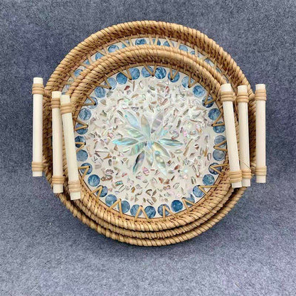 Panier de rangement rond en rotin tressé