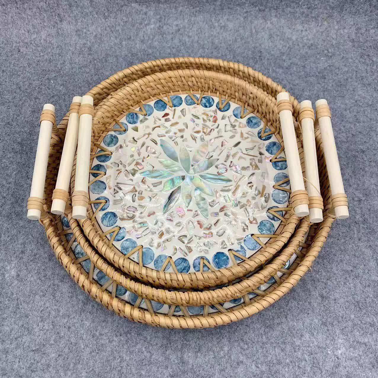 Panier de rangement rond en rotin tressé