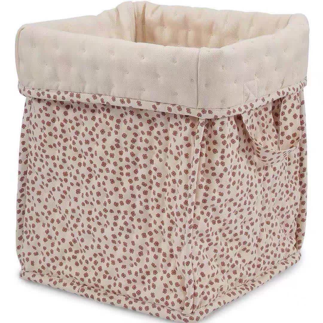 Panier de rangement en pur coton avec motif floral et poignées