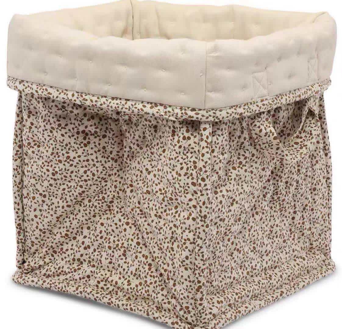 Panier de rangement en pur coton avec motif floral et poignées