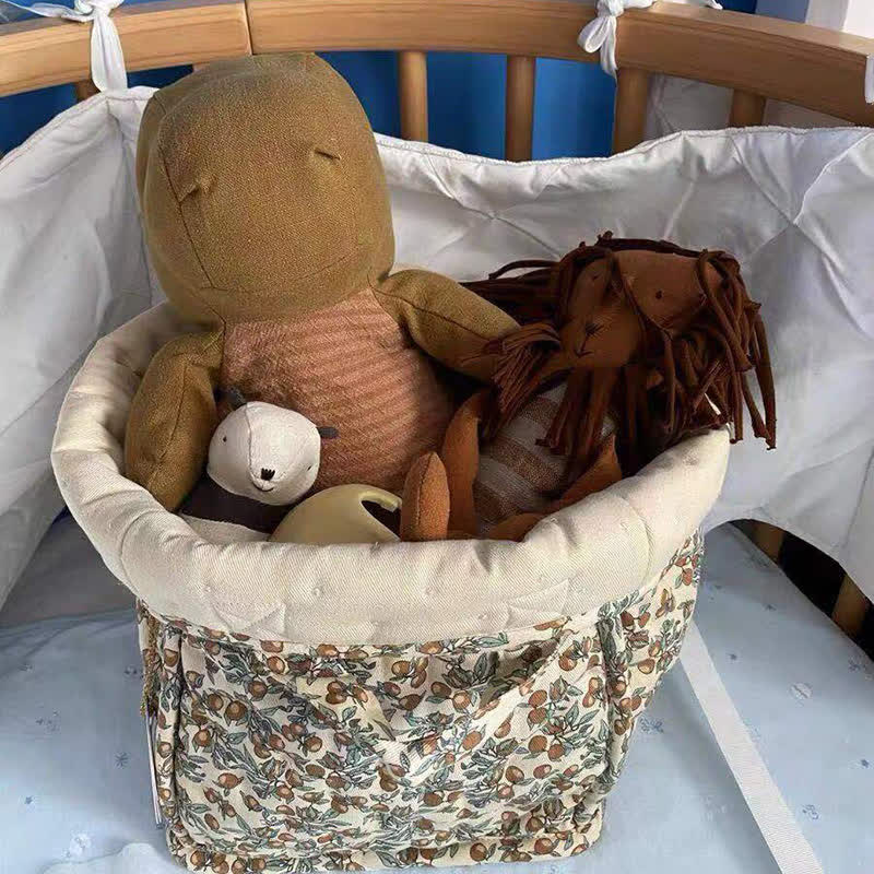 Panier de rangement en pur coton avec motif floral et poignées