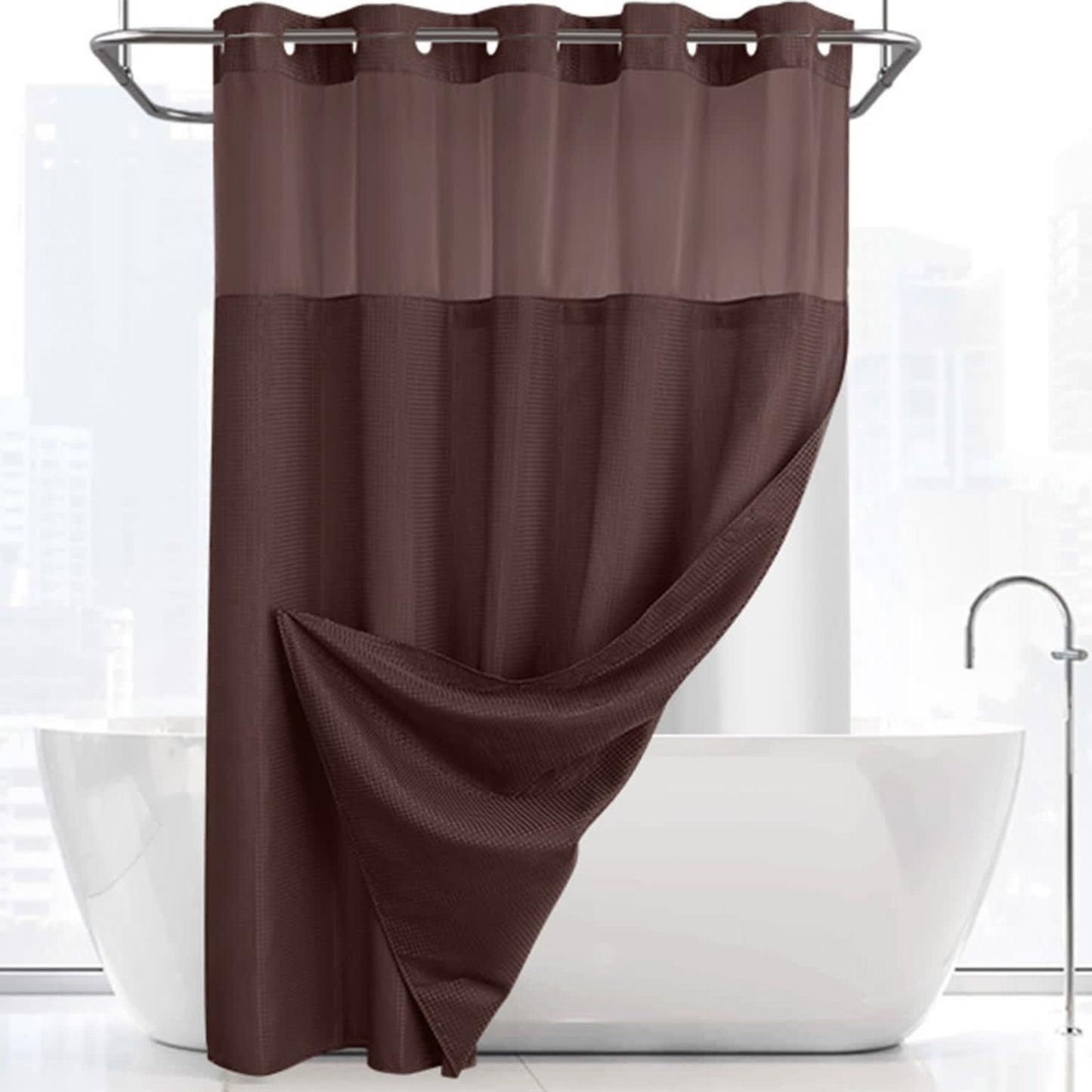 Rideau de douche simple, de couleur unie et à double couche