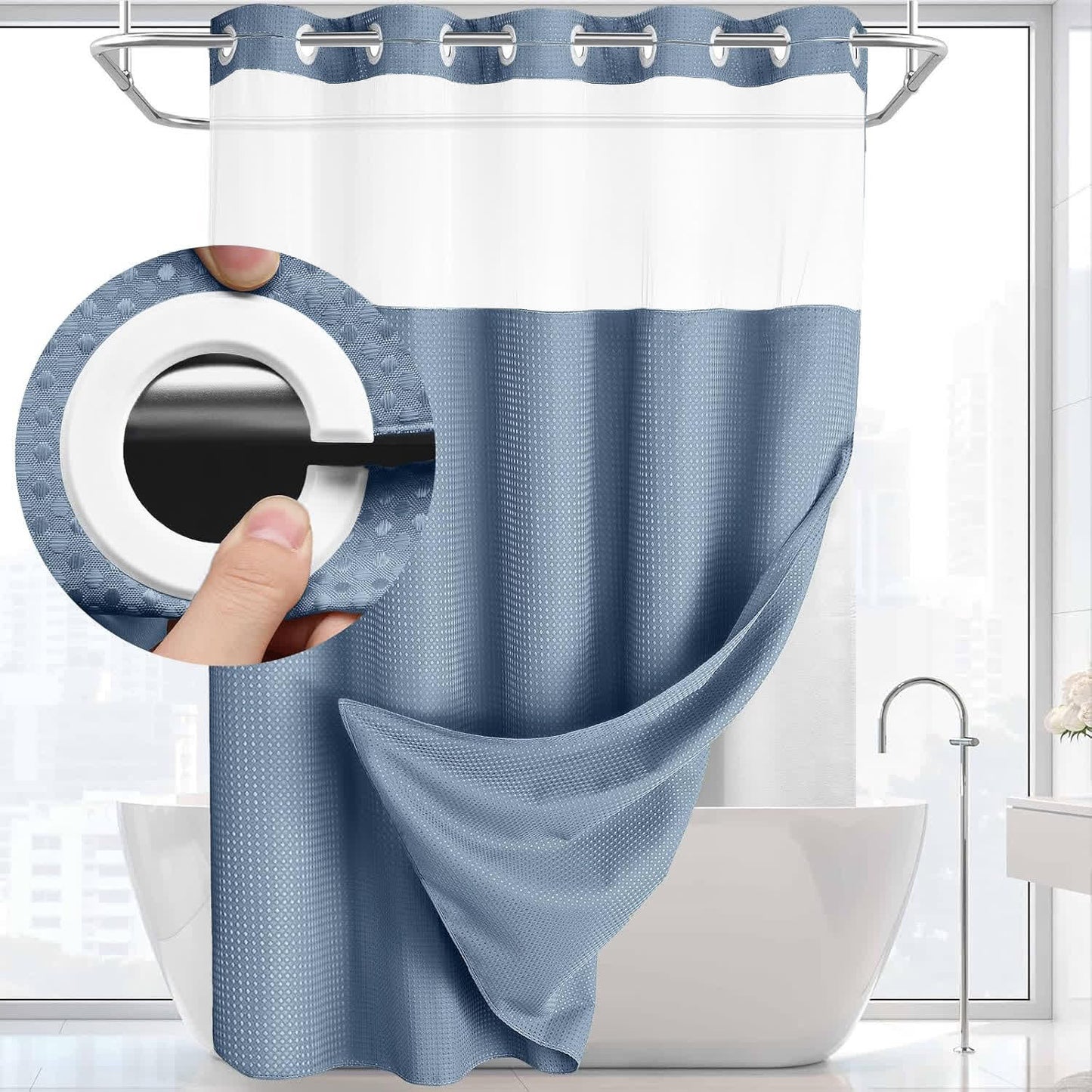 Rideau de douche simple, de couleur unie et à double couche