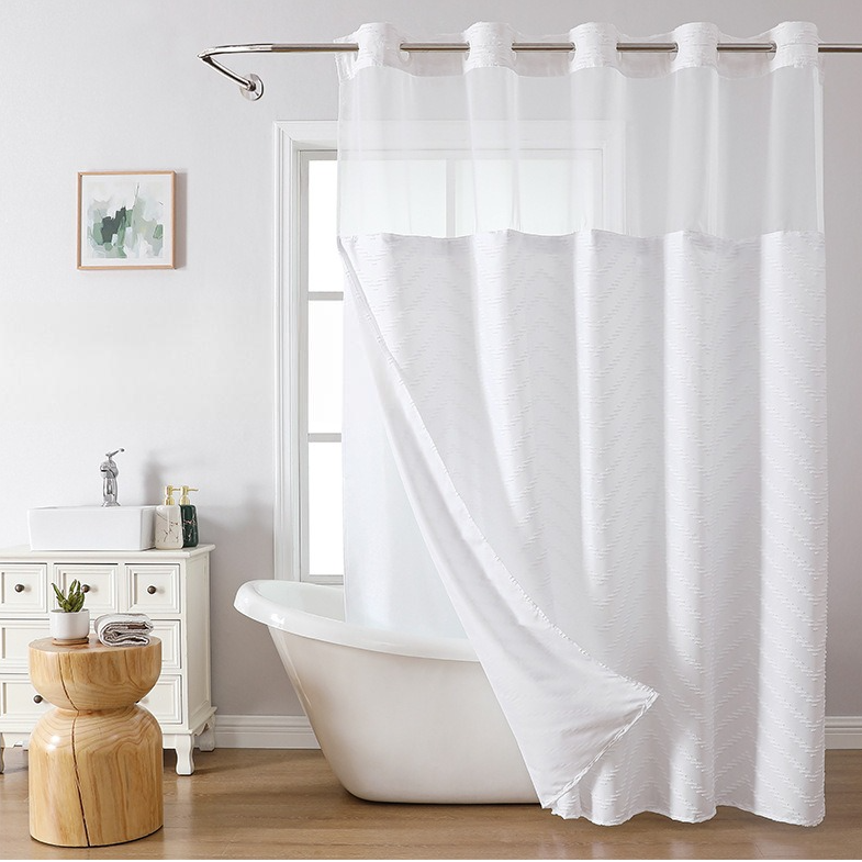 Rideau de douche touffeté à motif zigzag sans crochets
