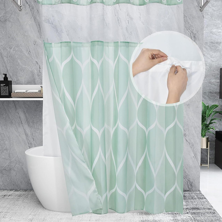 Rideau de douche imperméable sans crochets avec motif marbré