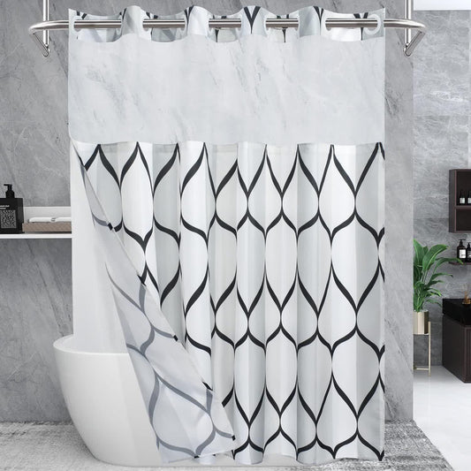 Rideau de douche imperméable sans crochets avec motif marbré