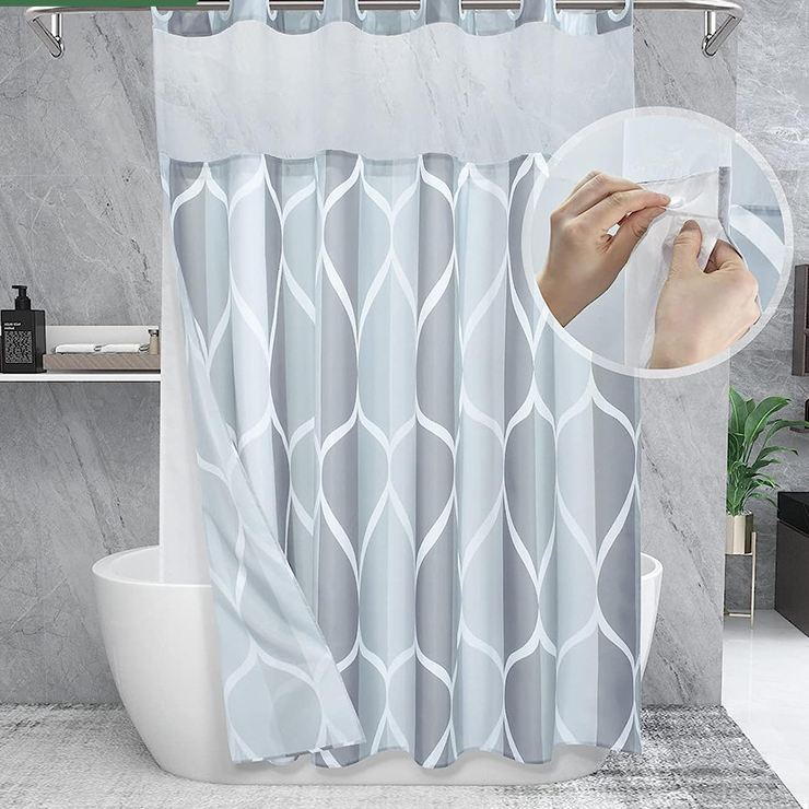 Rideau de douche imperméable sans crochets avec motif marbré
