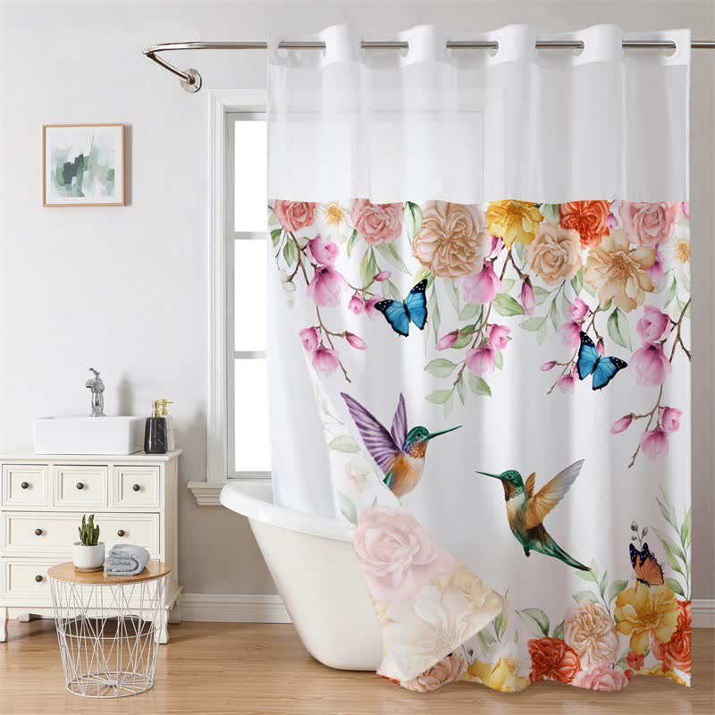 Rideau de douche imperméable sans crochets style pastoral