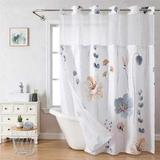 Rideau de douche imperméable sans crochets style pastoral