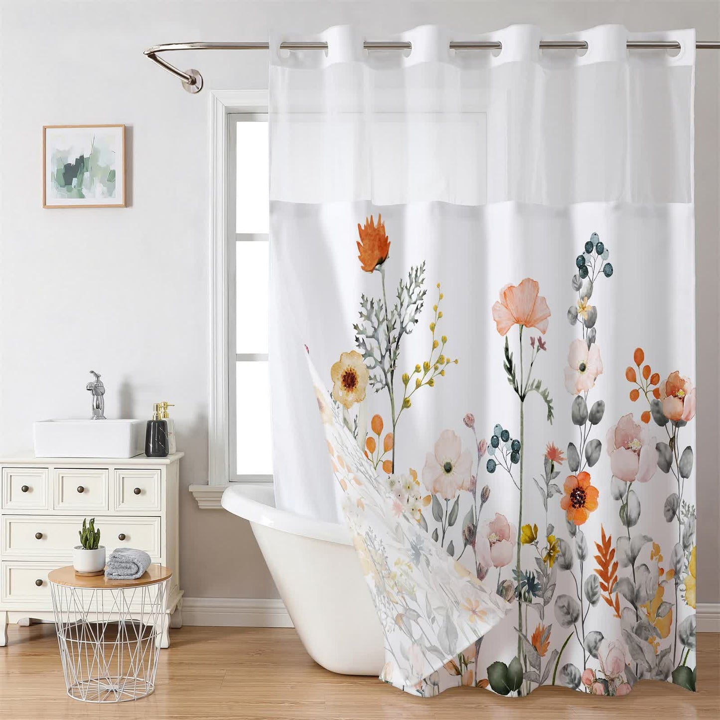 Rideau de douche imperméable sans crochets style pastoral