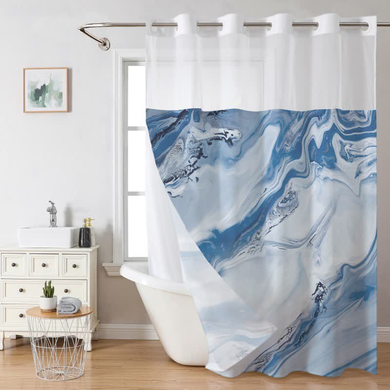 Rideau de douche imperméable double couche avec texture marbrée