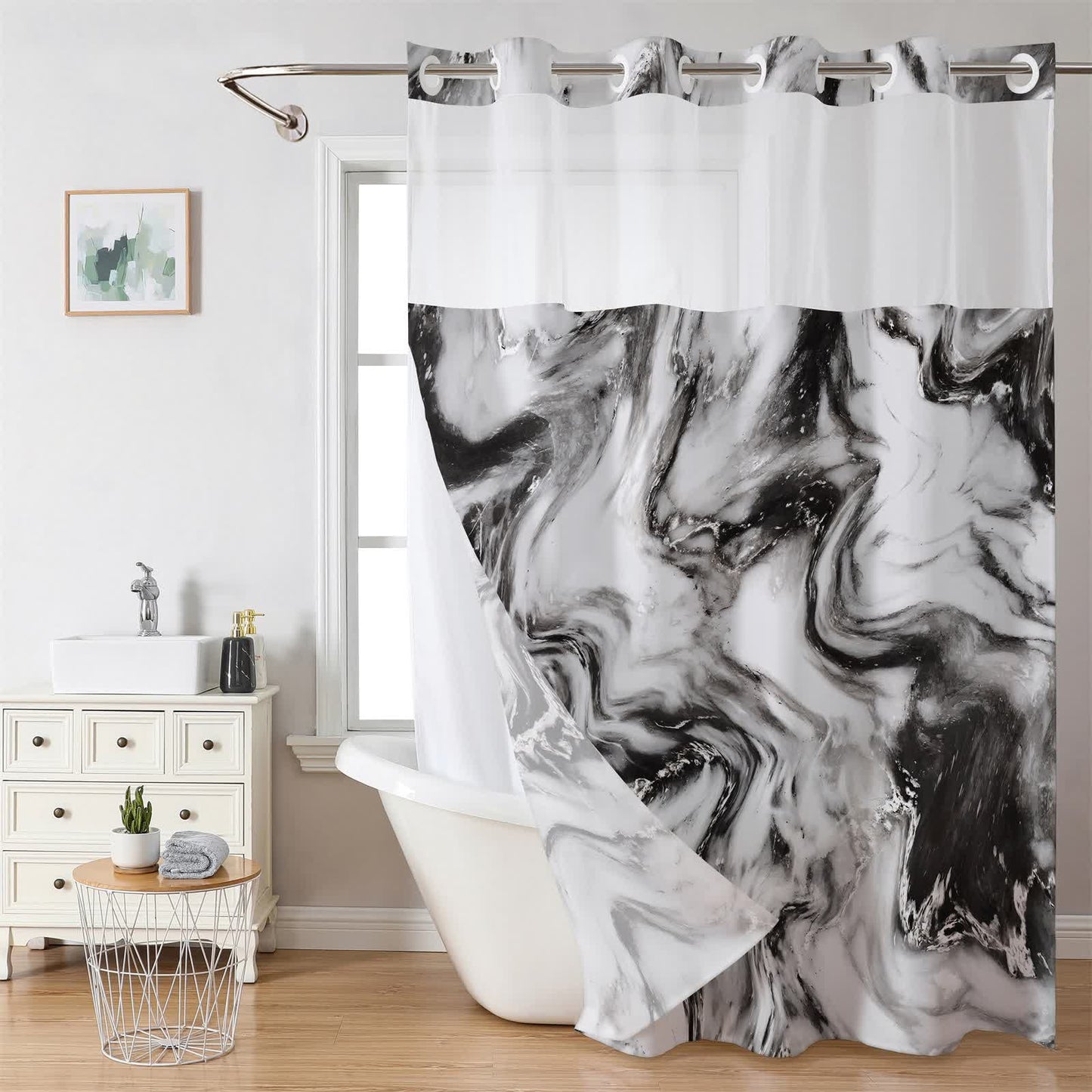 Rideau de douche imperméable double couche avec texture marbrée