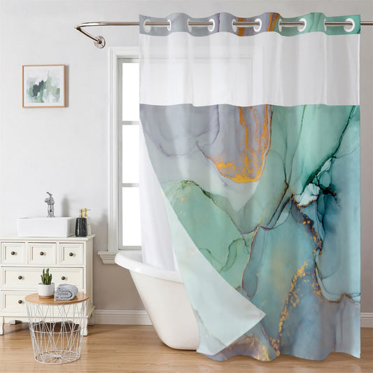 Rideau de douche imperméable double couche avec texture marbrée