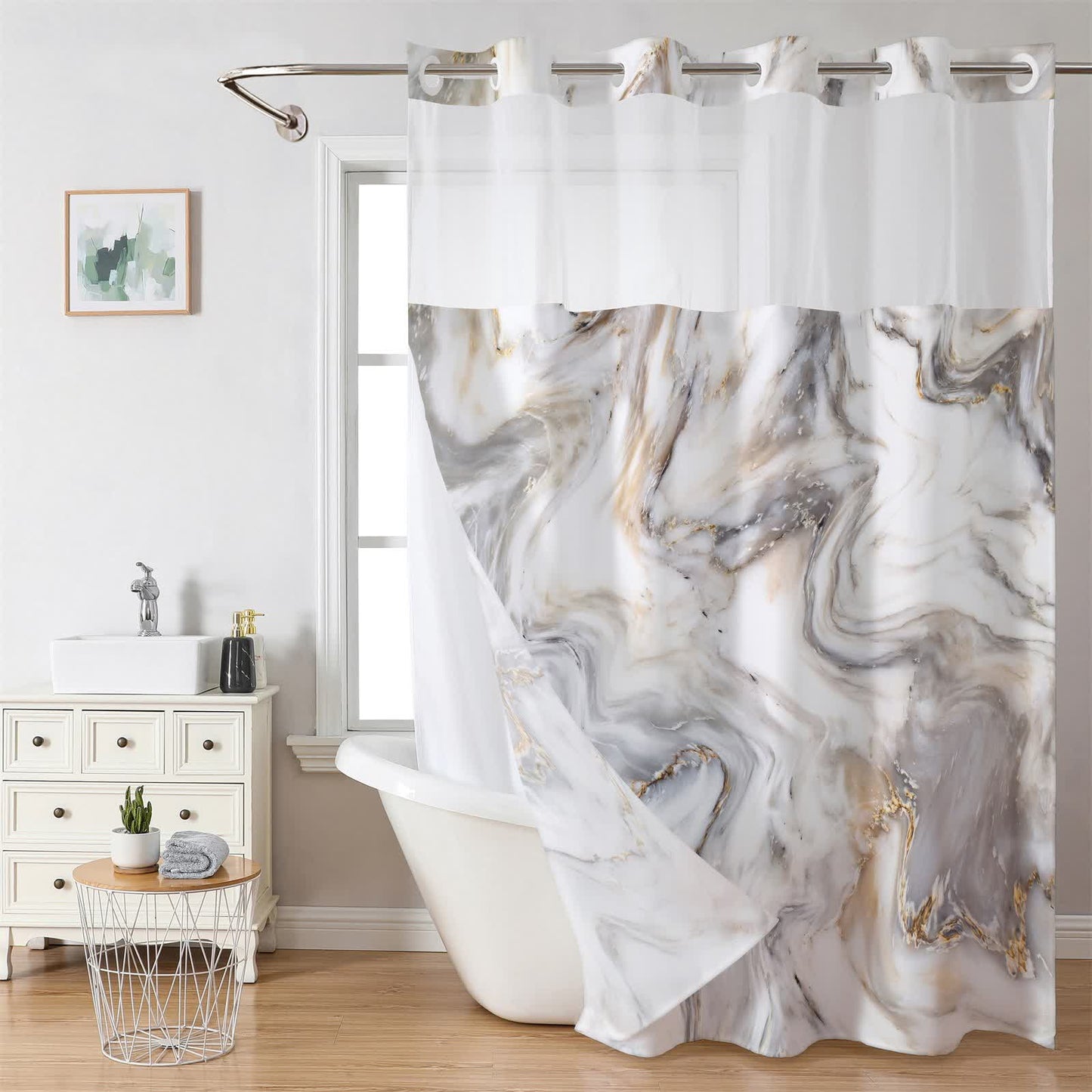 Rideau de douche imperméable double couche avec texture marbrée
