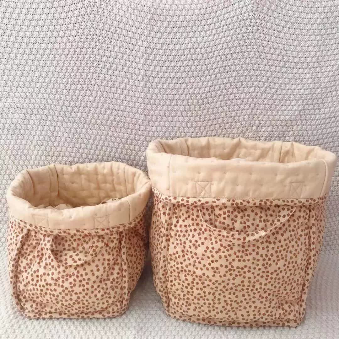 Panier de rangement en pur coton avec motif floral et poignées