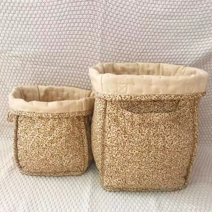 Panier de rangement en pur coton avec motif floral et poignées