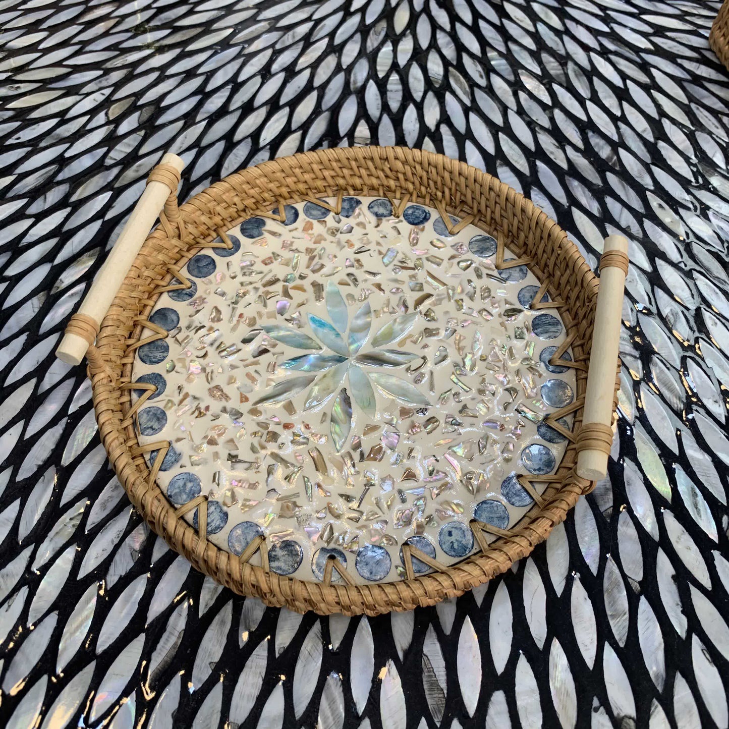 Panier de rangement rond en rotin tressé