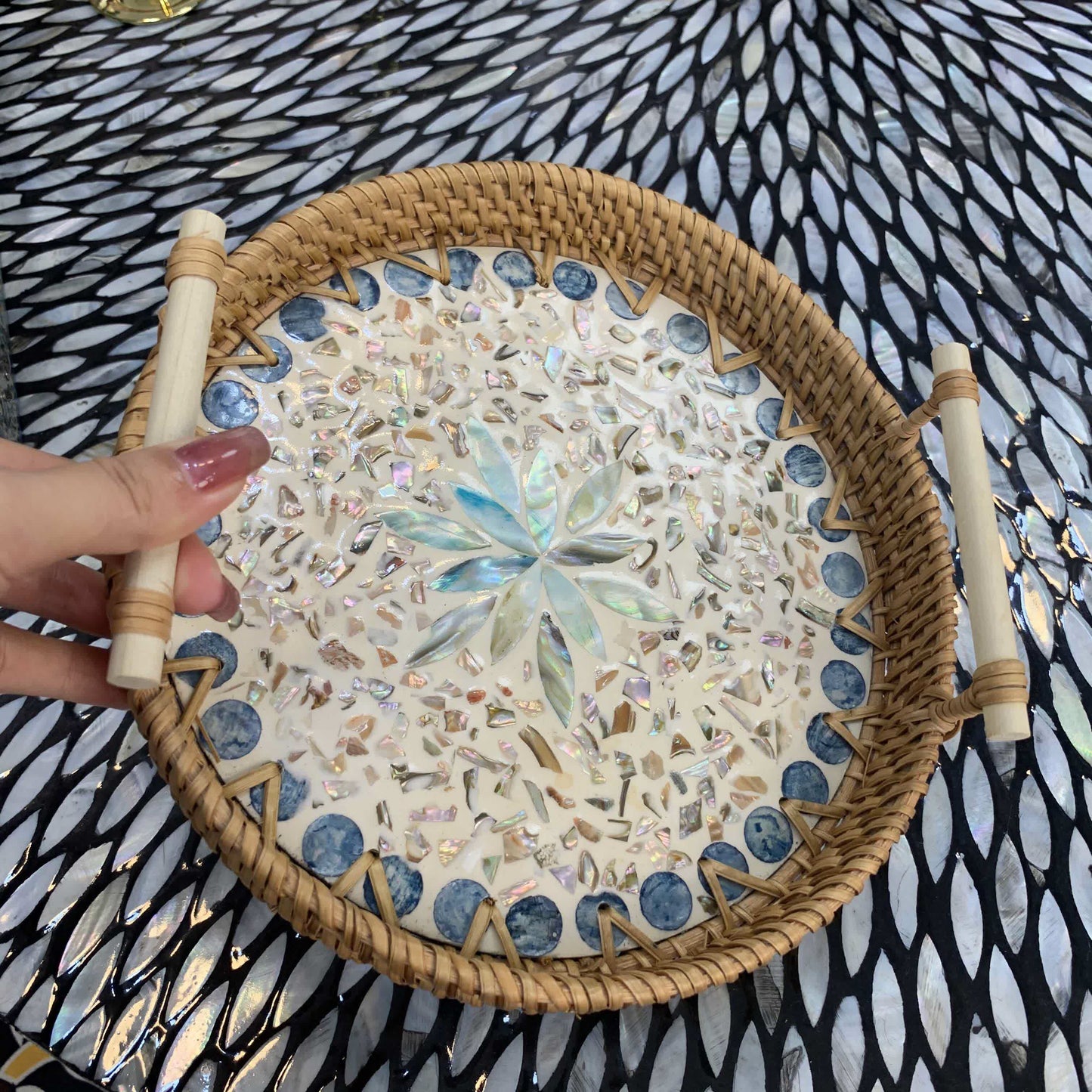 Panier de rangement rond en rotin tressé