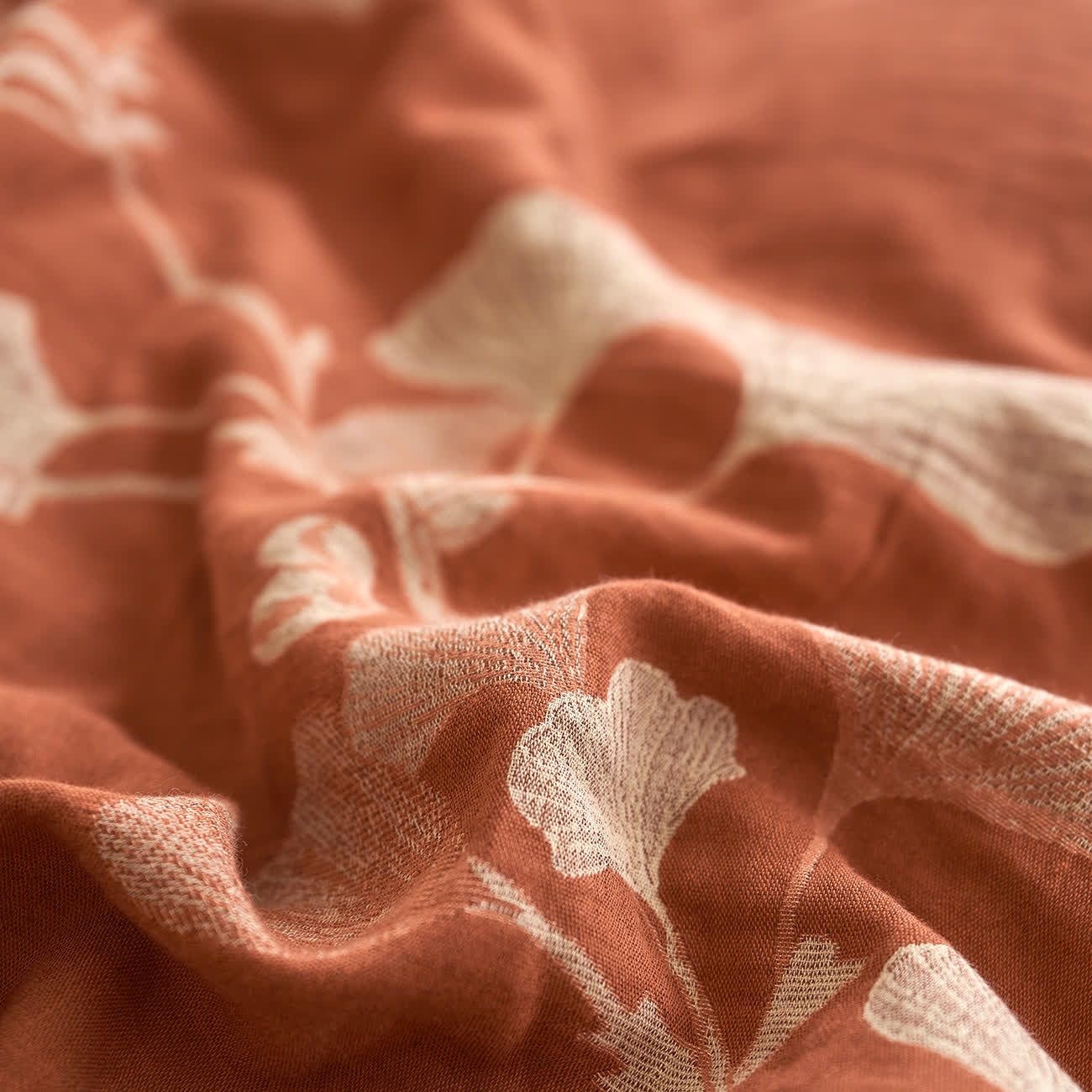 Parure de lit en gaze de coton avec feuilles de ginkgo et boutons (4 pièces)
