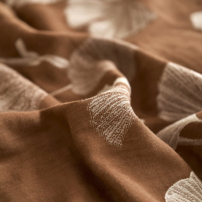 Parure de lit en gaze de coton avec feuilles de ginkgo et boutons (4 pièces)