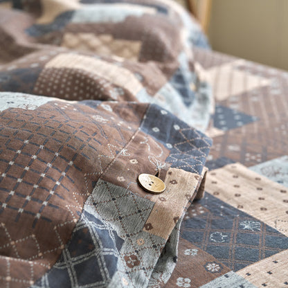 Parure de lit patchwork en gaze de coton à motifs géométriques (4 pièces)