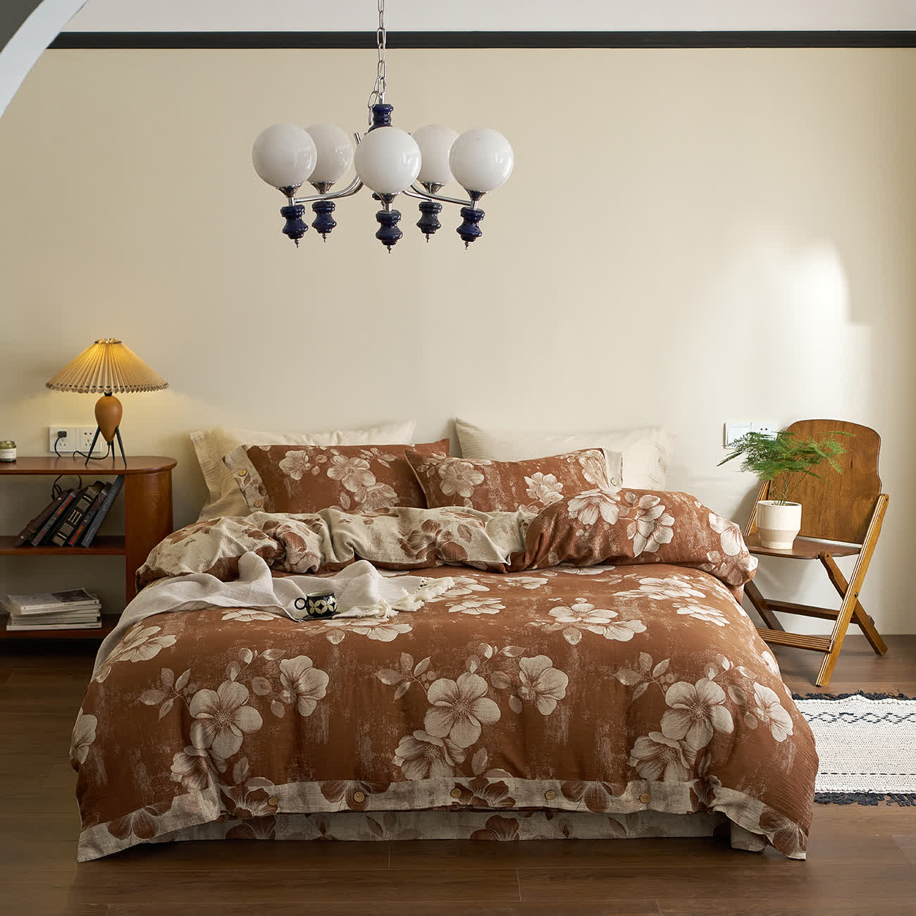 Parure de lit en gaze de coton teint en fil avec boutons (4 pièces)