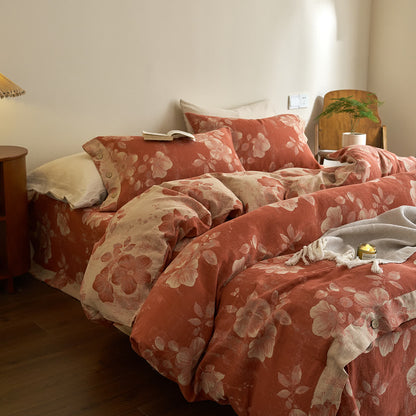 Parure de lit en gaze de coton teint en fil avec boutons (4 pièces)